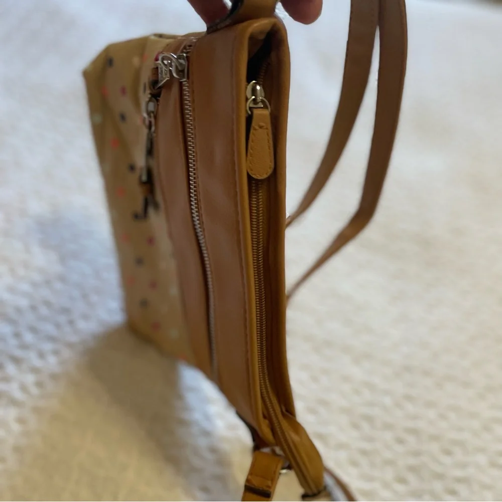 Women’s Tan and Multicolor Dots‎  Crossbody Canvas Style Bag